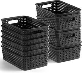 X12-lhl Netany 12 Pack Plastic Storage Baskets - Small Pantry Organization And Black
