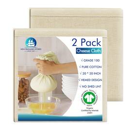 New England Stories 810135280662 2 Pcs Reusable Cheesecloth Grade 100 20x20 Inch Hemmed Cheese Cloth For Str New England Stories 810135280662 2 Pcs Reusable Cheesecloth Grade 100 20x20 Inch Hemmed Cheese Cloth For Str