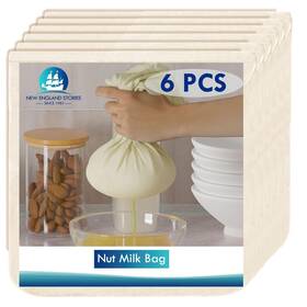 New England Stories 810135280716 6 Pcs Cheese Cloth Bag For Straining 14x14 Inch Nut Milk Bags Fo