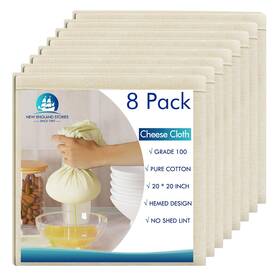 New England Stories 810135281249 8 Pcs Reusable Cheesecloth Grade 100 20x20 Inch Hemmed Cheese Cloth For Str