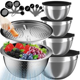 B0dymll8ld Nicdiet 16pcs Stainless Steel Mixing Bowls Set With Lids Colander Strainer And Gra