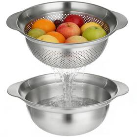 Nimbloom 753448126763 Stainless Steel Colander And Strainer 2 Pcs Mixing Bowl Set Kitchen Basin W