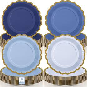 Son-tiangrid-1033 No 120 Pcs Gradient Blue Paper Party Plates 9 Inch Scalloped Disposable Dessert