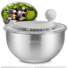 Ns-001 Nordelle Stainless Steel Salad Spinner Large Lettuce Dryer With Non-slip B... Fas