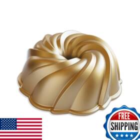 B08hqclwtl Nordic Ware Swirl Bundt Pan 10-cup Gold Cast Aluminum