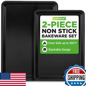 B08bphjycc Nutrichef 2-pc Non-stick Black Cookie Baking Sheets - Durable And Non-toxic