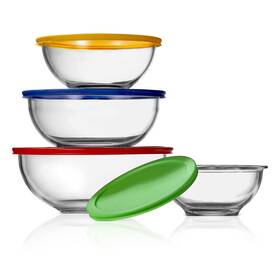 B09jcqxxhf Nutrichef 4-pc Glass Mixing Bowls With Lids - Borosilicate Stackable Prep