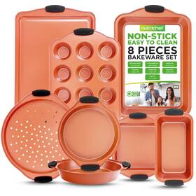 B0dbjch8tc Nutrichef 8-pc Nonstick Bakeware Set With Silicone Handles - Carbon Steel Pans