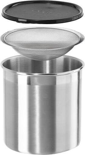 Oggi 445057714747 Stainless Steel Jumbo Grease Container With Removable Strainer And Snug Lid