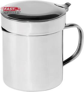 Oggi 744759745255 Stainless Steel Grease Container With Handle Removable Strainer And Flip T
