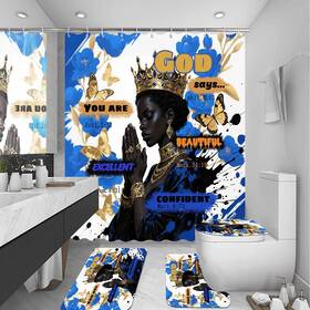 Style113 Omebero 4 Pcs Black Queen Shower Curtain Set 70.8 Inch W X L Pack Of