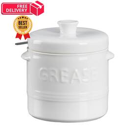 5806 Onemore Ceramic Bacon Grease Container With Strainer Medium White