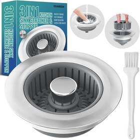 Osameda 445044779704 3 In 1 Kitchen Sink Drain Strainer - With Cleaning Brush Upgraded 304 Stainless