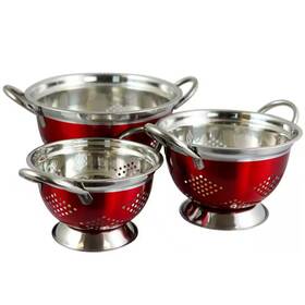 Oster 313105360383 Metaline Metallic Red Asian Colander Set Of 3