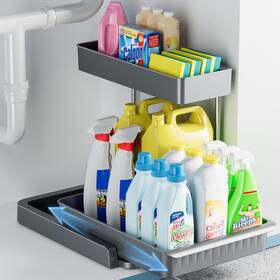 Co202-1 Oueah Under Sink Organizer And Storage L-shaped Bathroom 1 Pack Gray