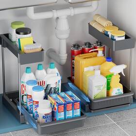 Co202 Oueah Under Sink Organizer And Storage 2 Pack Bathroom Cabinet L-shaped With