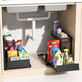 S1-1p Outioe 2 Pack Under Sink Organizer And Storage Tier Pull Out Black