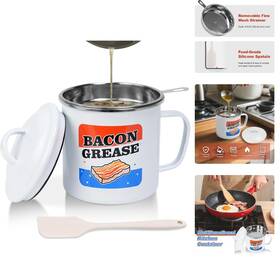 80100987 Owlett Bacon Grease Saver With Removable Strainer 46oz/1.3l Enamel Container Wi