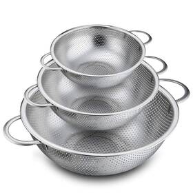 P&p Chef 652670650964 Colander Set Of 3 Stainless Steel Micro-perforated Colanders Strainers For D