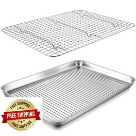 B09xxhkj17 P&p Chef Stainless Steel Baking Oven Pan And Wire Rack Set - 17.5 Inch X 13 Tray