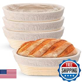 B0fbqsvfww P&p Chef Sourdough Bread Proofing Basket Set Of 4 10 Inch Oval Dough B
