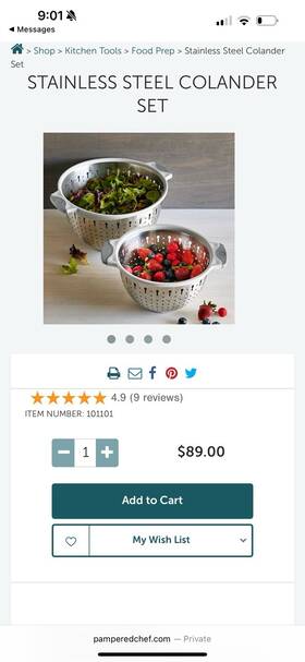 101101 Pampered Chef Stainless Steel Colander Set
