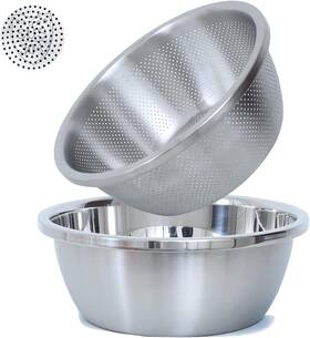Paoli 313021035068 304 Stainless Steel Microporous Colander 1.5 Quart Large Capacity With Mixing Bowl