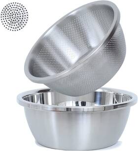 Paoli 705353341205 304 Stainless Steel Microporous Colander 2 Quart Large Capacity With Mixing Bowl For