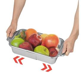 0253 Peaoy Over The Sink Colander Strainer Basket Extendable. Stainless Steel - New 0253 Peaoy Over The Sink Colander Strainer Basket Extendable. Stainless Steel - New
