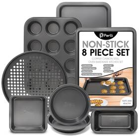 B09s3zlvsm Perlli 8-piece Nonstick Carbon Steel Bakeware Set Oven Safe Baking Pans Gray
