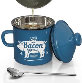 Pgyard 313047688606 Mini Bacon Grease Container With Strainer - 15oz Enamel Saver Far