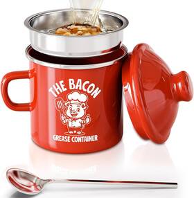 Pgyard 445004698632 Mini Bacon Grease Saver With Strainer - 15oz Enamel Container Far
