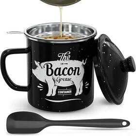 Pgyard 445034544589 Bacon Grease Container With Strainer 46oz Large Enamel S