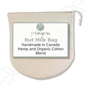Pinyon Products 627843023982 Organic Reusable Nut Milk Bag For Straining Almonds Cashews Oats Rice Hem