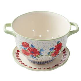 128082.02r Pioneer Woman Classic Charm Ceramic Berry Floral Colander W Drip Plate 8.8in New