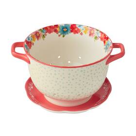 Pwf096881814667 Pioneer Woman Breezy Blossom Ceramic Berry Floral Colander W Drip Plate 8.8in