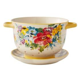 Pws296881814406 Pioneer Woman Sweet Romance Blossoms Ceramic Berry Colander W Drip Plate 8.8in
