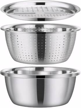 Yj-yyc30 Pkrfcj 1 Set Of Multifunctional Stainless Steel Basin 3-in-1 Silver Yj-yyc30 Pkrfcj 1 Set Of Multifunctional Stainless Steel Basin 3-in-1 Silver