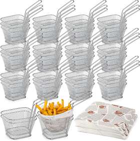 Potchen 696568131135 40 Pcs Mini Square Fry Basket With 400 Wax Paper Sheets French Fries For