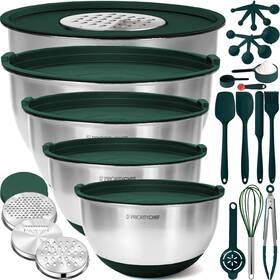 B0ds2njyk1 Priority Chef Stainless Steel Mixing Bowls With Lids Set Metal Nesting - Green