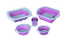 Purplechef 877769008253 10 Pcs Collapsible Kitchen Silicone Over The Sink Strainer Colander Mixing Bowl