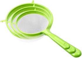 Puryupearl 792483302411 Flour Sifter With Long Handle 3 Pcs/set Green Plastic Hangable Colande