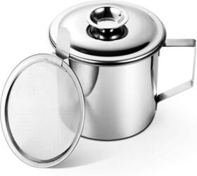 2380 Qayky Stainless Steel Bacon Grease Container With Strainer For Frying Cooking