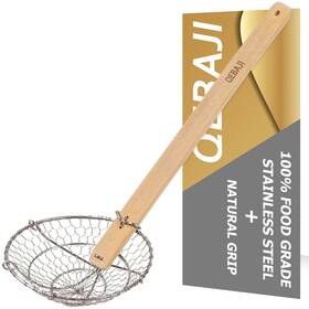 Ls-001 Qebaji Stainless Steel Spider Natural Handle Bamboo Strainer Basket Kitchen W Ls-001 Qebaji Stainless Steel Spider Natural Handle Bamboo Strainer Basket Kitchen W