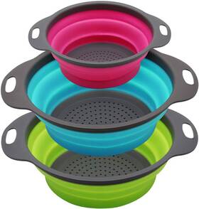 Qimh 313036997979 Collapsible Colander Set Of 3 Round Silicone Kitchen Strainer - 2 Pcs 4