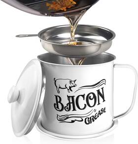 Qmet 313057087055 1.3l Bacon Grease Saver Container With Fine Mesh Strainer Stainless Steel Oil Ke