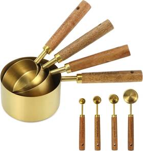Wd32920 Qwork 8-piece Stainless Steel Measuring Cups And Spoons Set - Non-slip Gold Wd32920 Qwork 8-piece Stainless Steel Measuring Cups And Spoons Set - Non-slip Gold