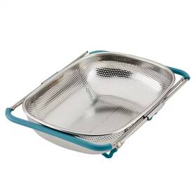Rachael Ray 705353376993 Tools And Gadgets 4.5 Quart Stainless Steel Over-the-sink Colander Agave Blue Han