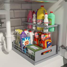 Rl0025-gr Realinn Under Sink Organizer Pull Out Cabinet 2 Tier 1 Pack Grey