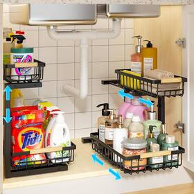 Rl0036-2 Realinn Under Sink Organizer 2 Pack Height Adjustable Black